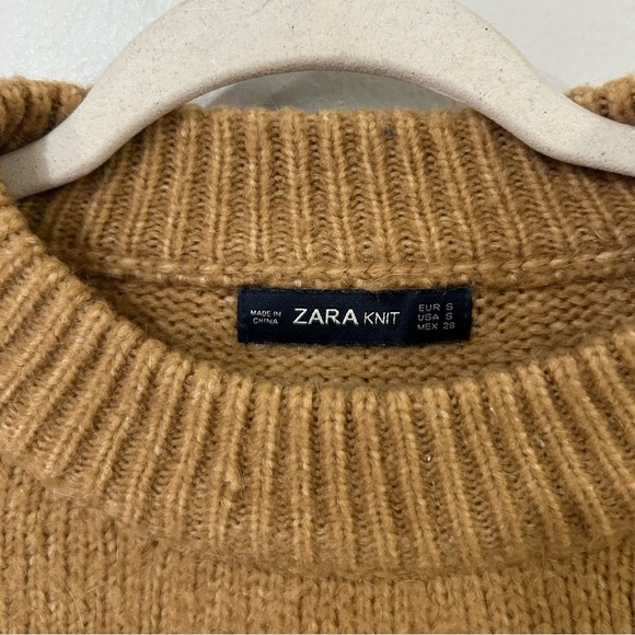 Zara Knit Tan Crewneck Chunky Oversized Long Sleeve Sweater Women’s Size Small - Picture 2 of 5